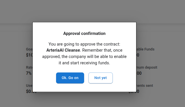 Company project approval confirmation modal