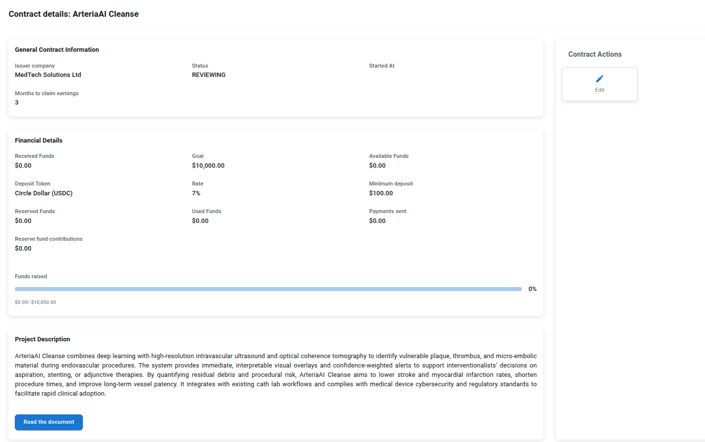 Company project information page