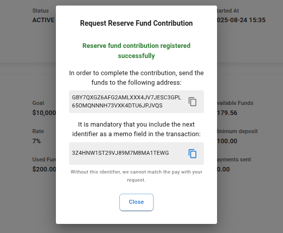 Reserve fund contribution transfer instructions
