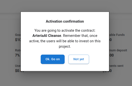 Company project activation modal