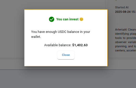 Investor check token balance modal